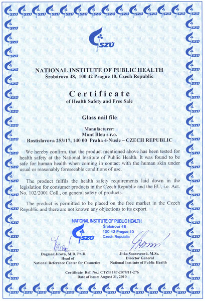 Certificate of Health Safety and Free Sale