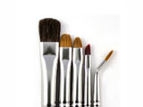 Set: 2 make-up brushes, blender, eyebrow brush, bended eyeliner