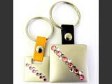 Two silver color square shaped key rings with Swarovski crystals